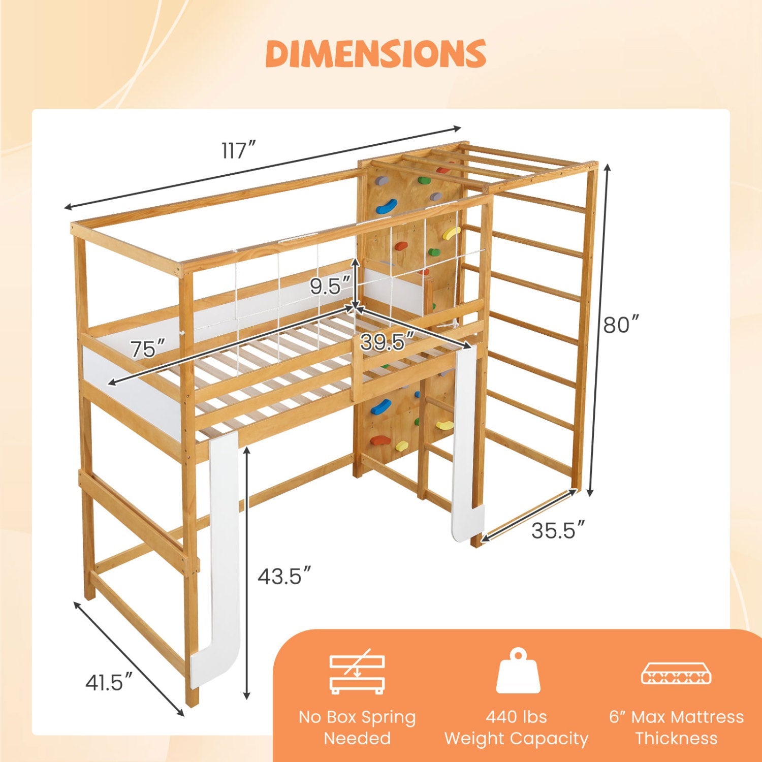 Costway Twin Bunk Bed Wooden Loft Bed Jungle Gym Climbing Ladder 73830022 New