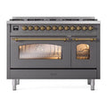 ILVE  Nostalgie II 48 inch Dual Fuel Range with 8 Black Sealed Burners, Trim - Graphite Matte (UP488NMPMGG)