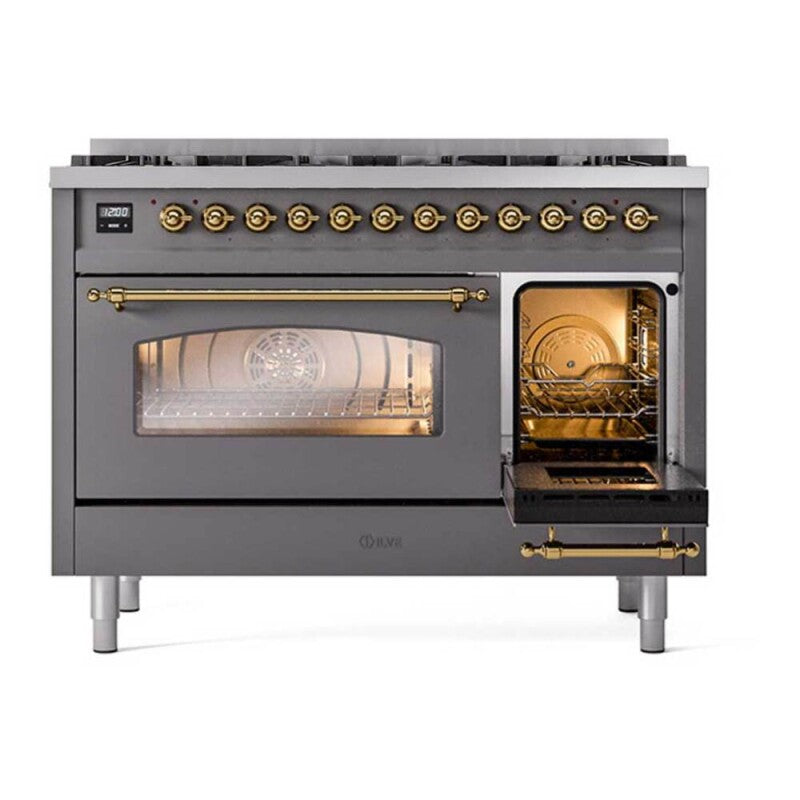 ILVE  Nostalgie II 48 inch Dual Fuel Range with 8 Black Sealed Burners, Trim - Graphite Matte (UP488NMPMGG)