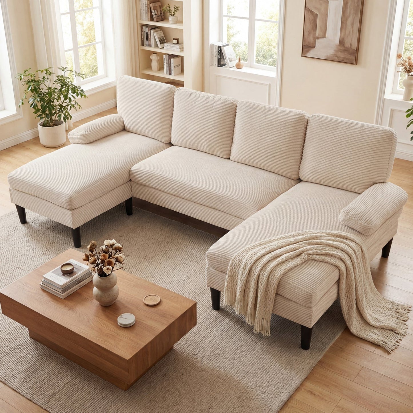 Costway U-Shaped Sectional Sofa Double Chaise Living Room Couch 26463596 New