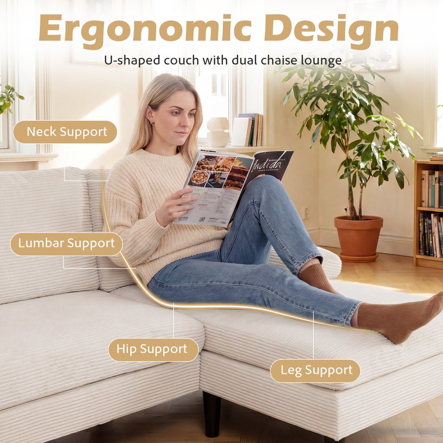 Costway U-Shaped Sectional Sofa Double Chaise Living Room Couch 26463596 New