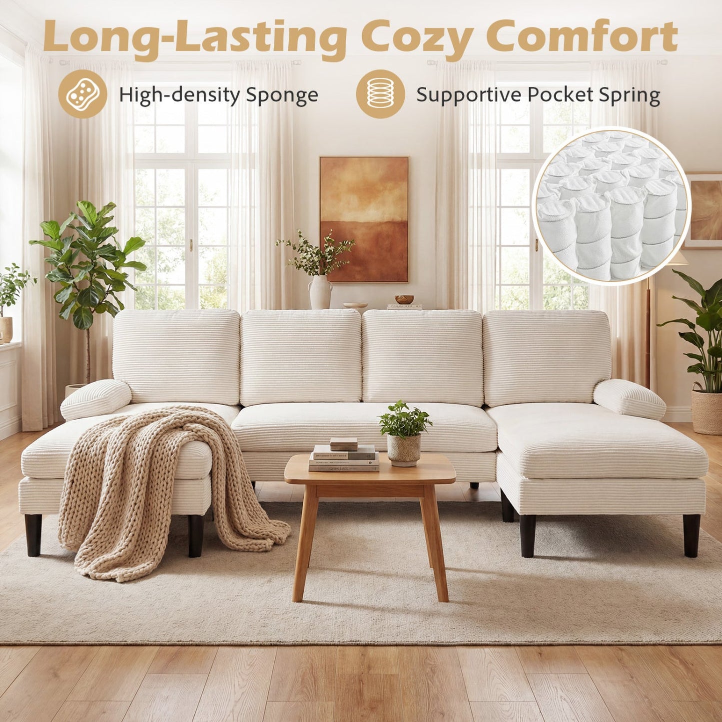 Costway U-Shaped Sectional Sofa Double Chaise Living Room Couch 26463596 New