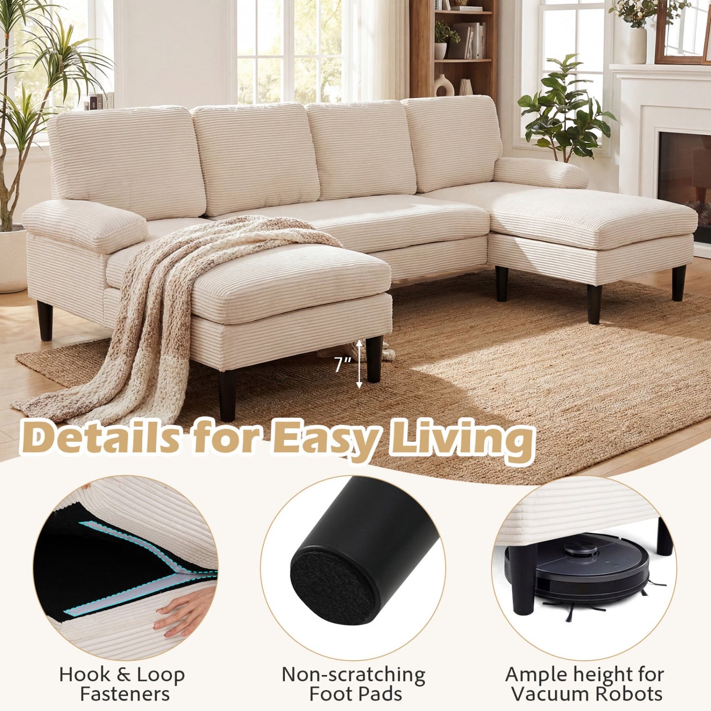 Costway U-Shaped Sectional Sofa Double Chaise Living Room Couch 26463596 New