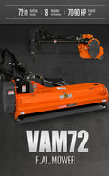 72" Heavy Duty Offset Ditch Bank Flail Mower,  90° Tilt,  70-100 HP Tractor,  3-Point Hitch,  PTO Driven,  VAM72