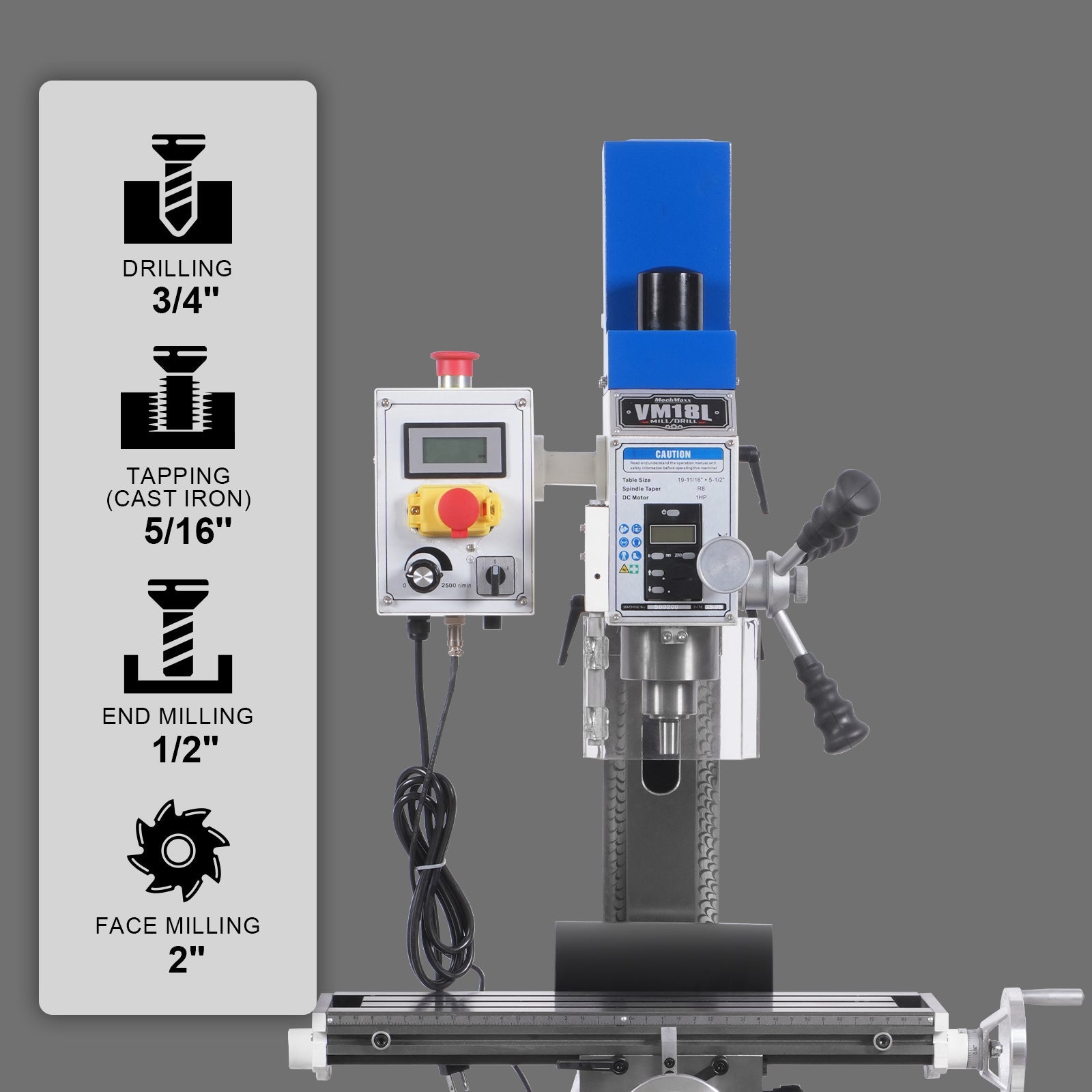 6"x20'' Benchtop Mill Drill Machine, Variable Speed, R8 Spindle, 1 HP, 110V, Brushless Motor Compact Milling Drilling Tool for Garage Shop
