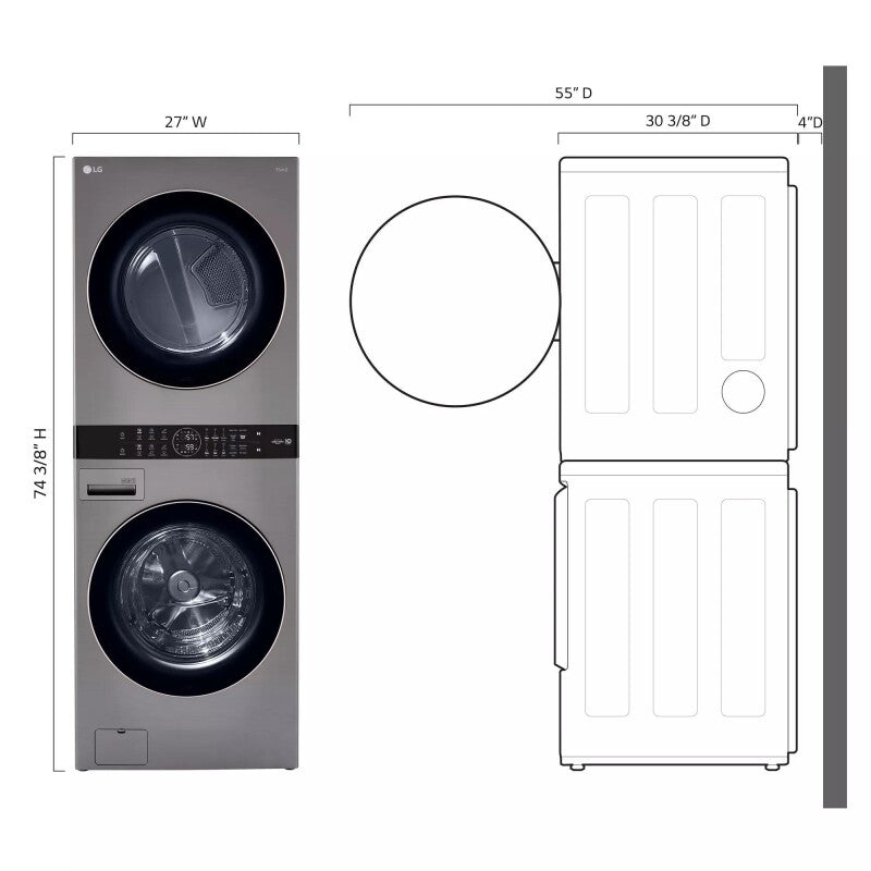 LG  Single Unit Front Load Washtower™ With Center Control™ 4.5 Cu. Ft. Washer And 7.4 Cu. Ft. Gas Dryer - Graphite Steel (WKG101HVA)