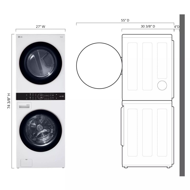 LG  Single Unit Front Load Washtower™ With Center Control™ 4.5 Cu. Ft. Washer And 7.4 Cu. Ft. Gas Dryer - White (WKG101HWA)