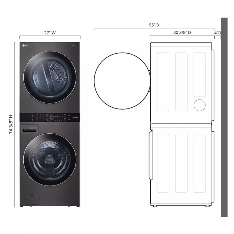 LG  Single Unit Front Load Washtower™ With Center Control™ 4.5 Cu. Ft. Washer And 7.4 Cu. Ft. Gas Dryer - Black Steel (WKGX201HBA)