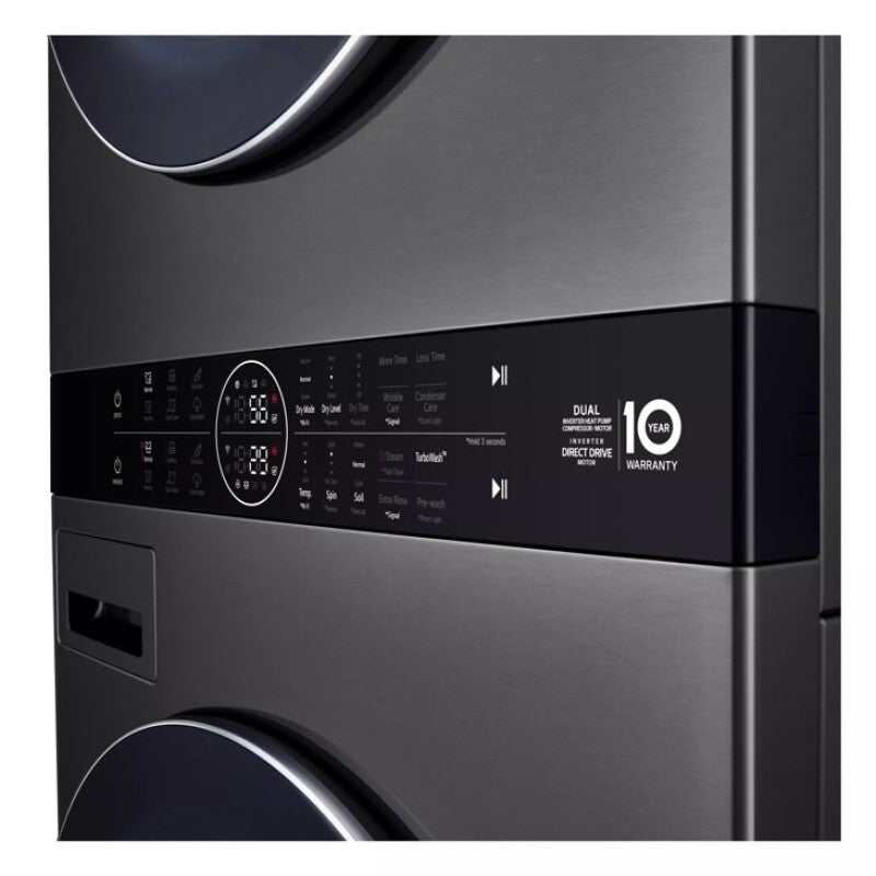 LG  Single Unit Washtower™ With Center Control™ 5.0 Cu. Ft. Front Load Washer And 7.8 Cu. Ft. Electric Ventless Heat Pump Dryer - Black Steel (WKHC252HBA)