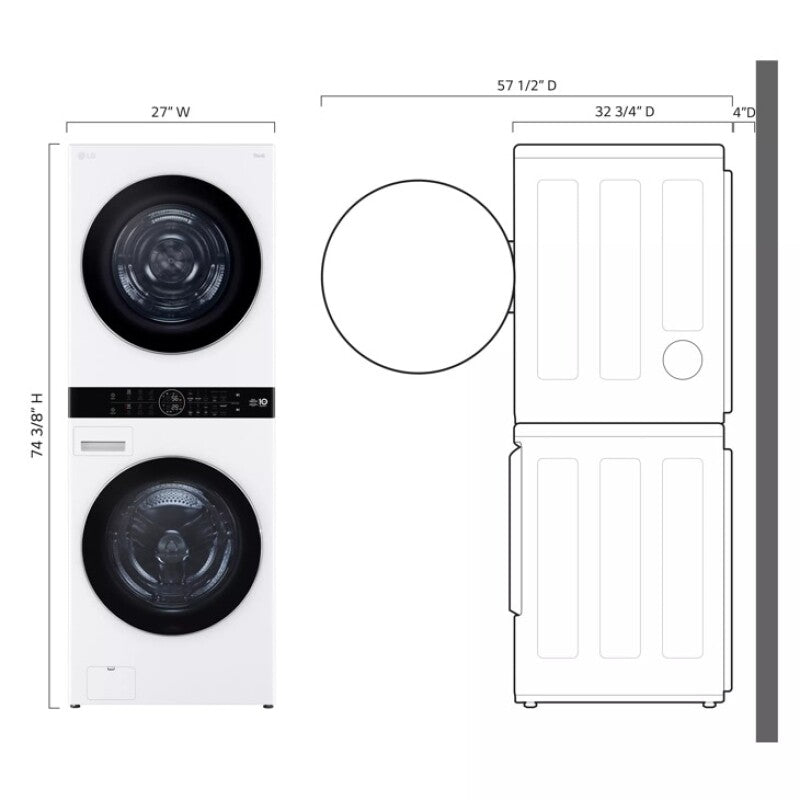 LG  Single Unit Washtower™ With Center Control™ 5.0 Cu. Ft. Front Load Washer And 7.8 Cu. Ft. Electric Ventless Heat Pump Dryer - White (WKHC252HWA)