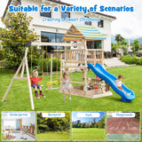 Costway Wooden Swing Set Large Upper Deck Slide Steering Wheel 59871243 New