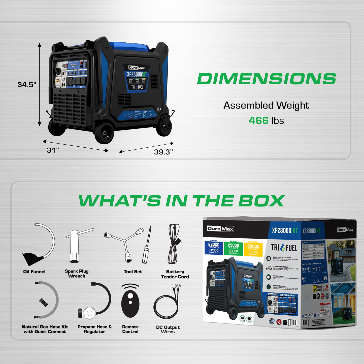 DuroMax XP28000iHT Generator 22000W/28000W Tri Fuel Gas Propane Natural Gas Inverter 50A Low THD CO Alert Electric Start New