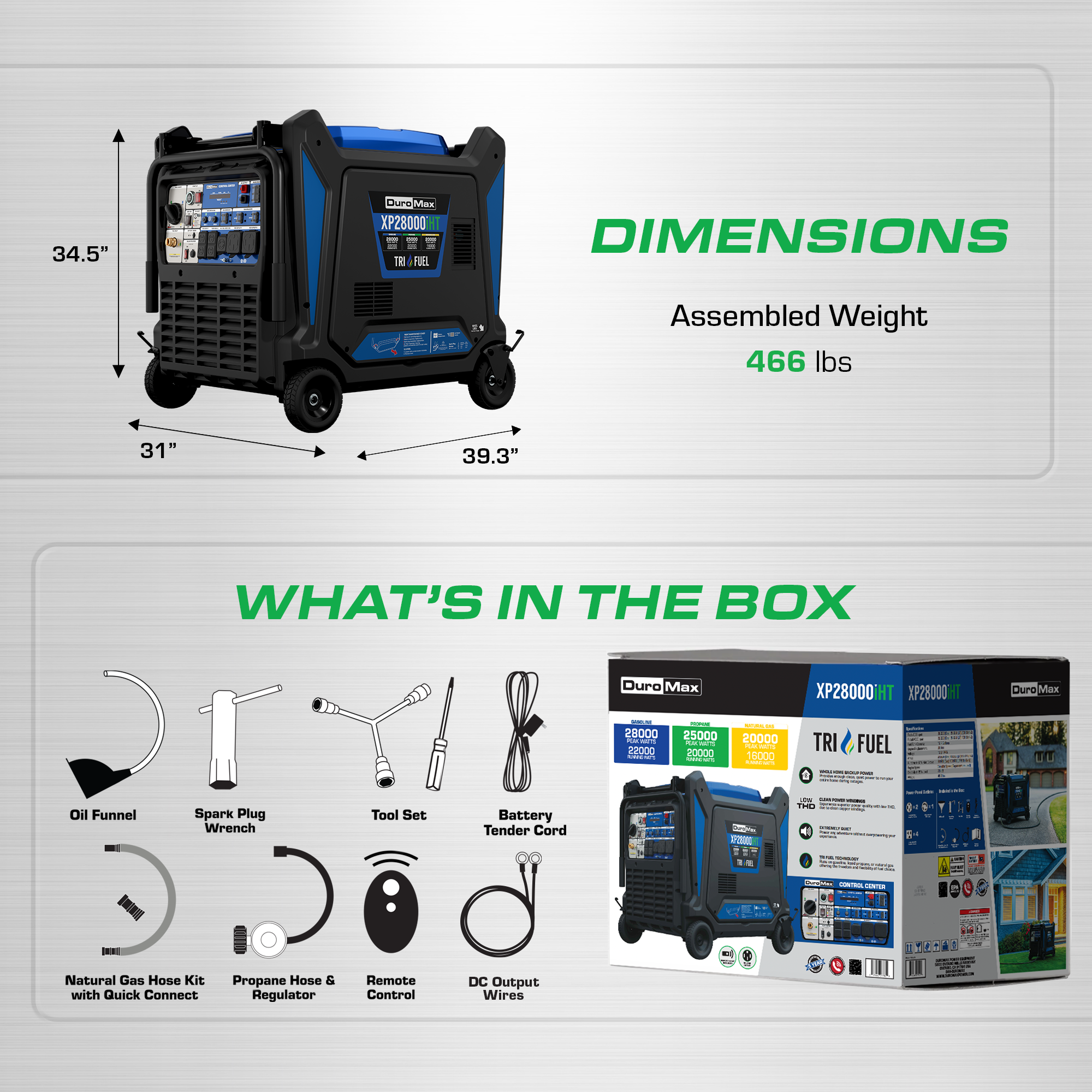 DuroMax XP28000iHT Generator 22000W/28000W Tri Fuel Gas Propane Natural Gas Inverter 50A Low THD CO Alert Electric Start New