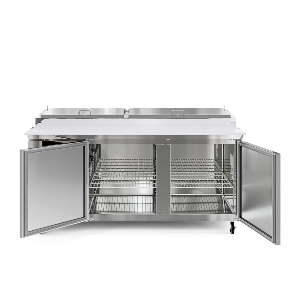 71 in. Two Door Commercial Pizza Prep Refrigerator in Stainless-Steel