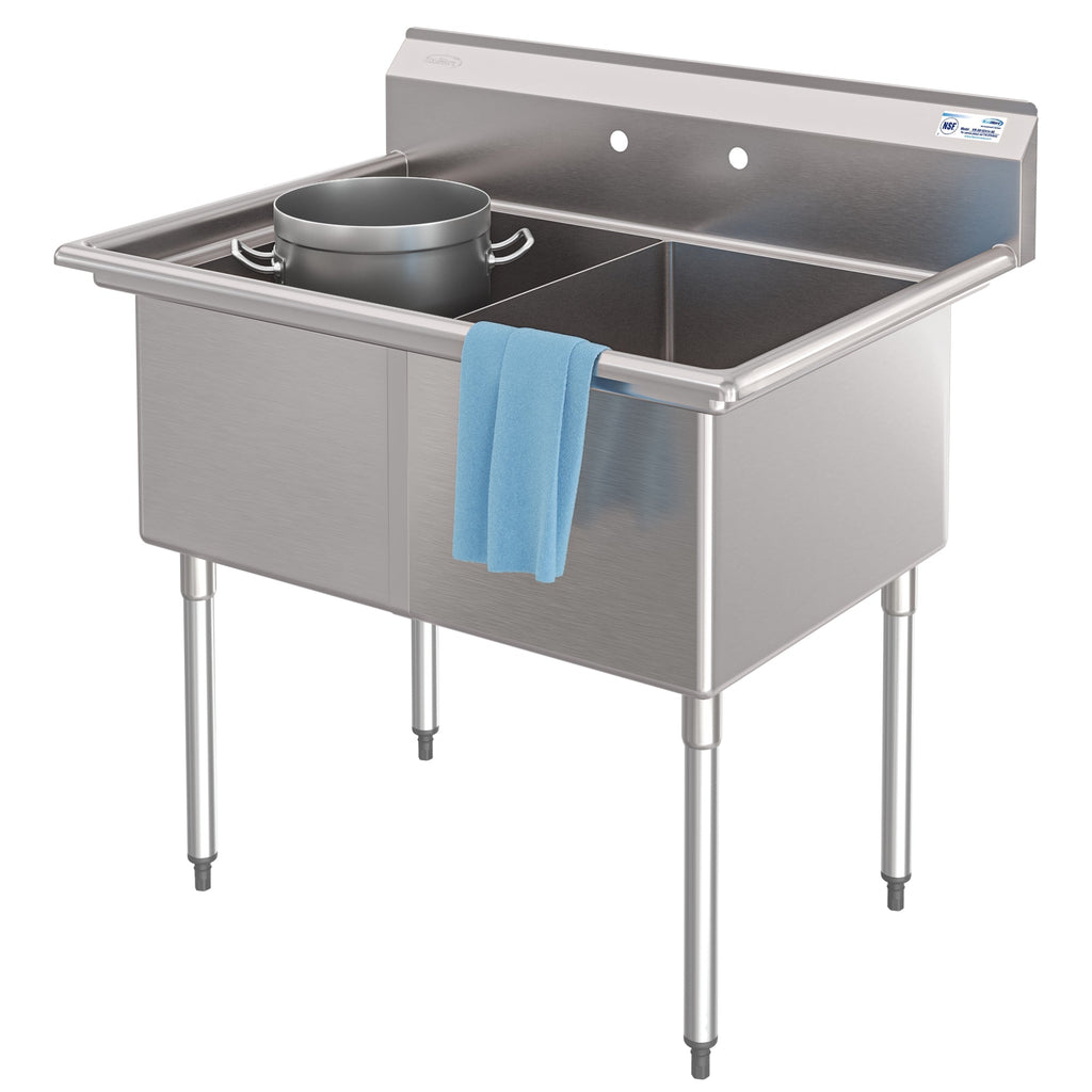 42 in. 18-Gauge 2-Compartment Commercial Sink with Backsplash, Bowl dimensions 18"x24"x14" in Stainless-Steel