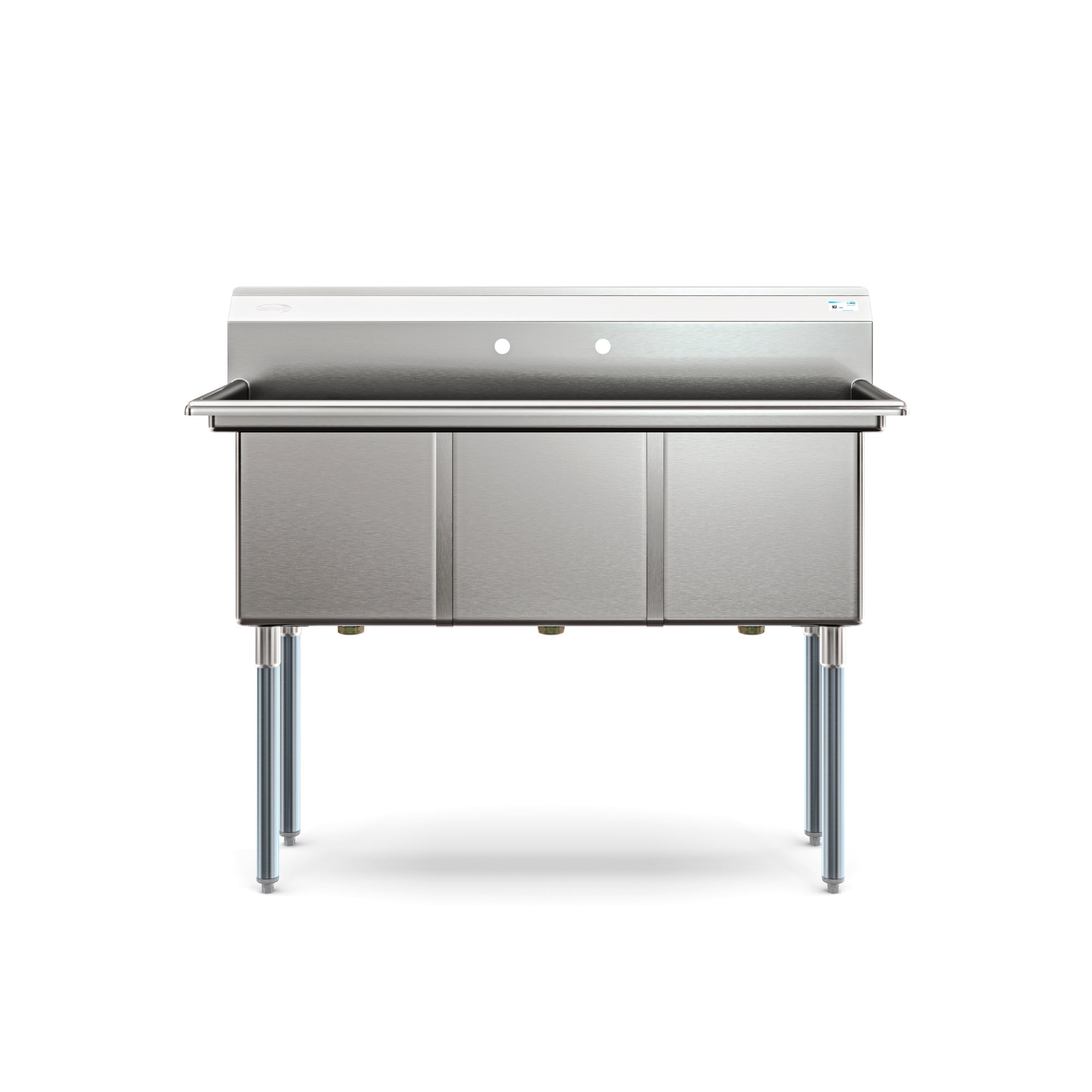 51 in. Three Compartment Commercial Sink, Bowl Size 15x15x14, 18 Gauge Stainless-Steel
