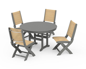 Coastal Folding Side Chair 5-Piece Round Dining Set