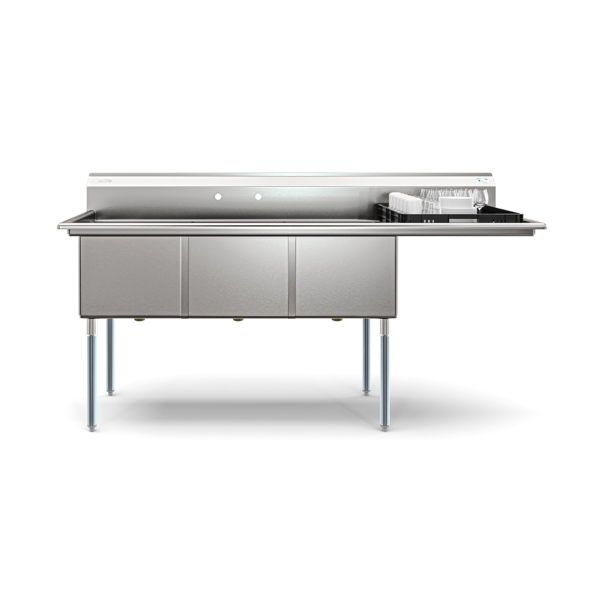 81 in. Three Compartment Commercial Sink Bowl Size 18x24x14 Stainless-Steel 18 Gauge with Right Drainboard