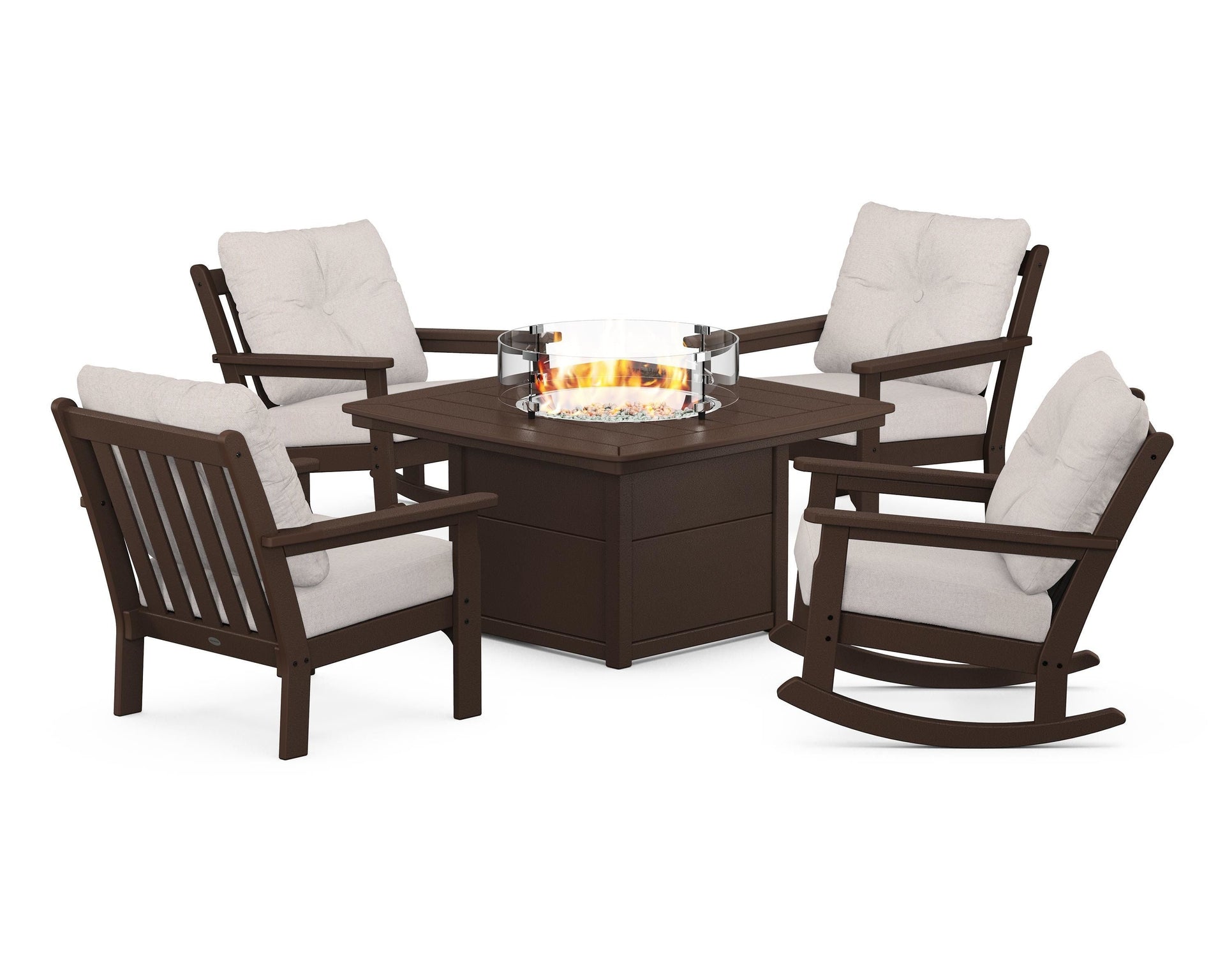 Vineyard 5-Piece Deep Seating Rocking Chair Conversation Set with Fire Pit Table
