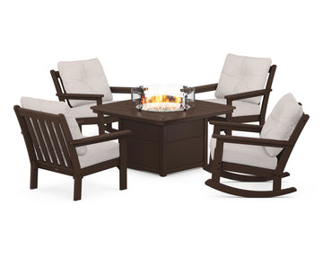 Vineyard 5-Piece Deep Seating Rocking Chair Conversation Set with Fire Pit Table