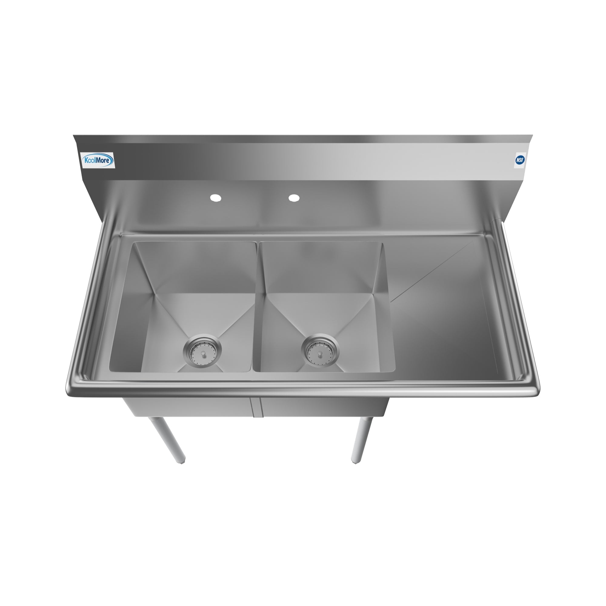 43 in. Two Compartment Stainless Steel Commercial Sink with Drainboard, Bowl Size 14"x 16"x 11"