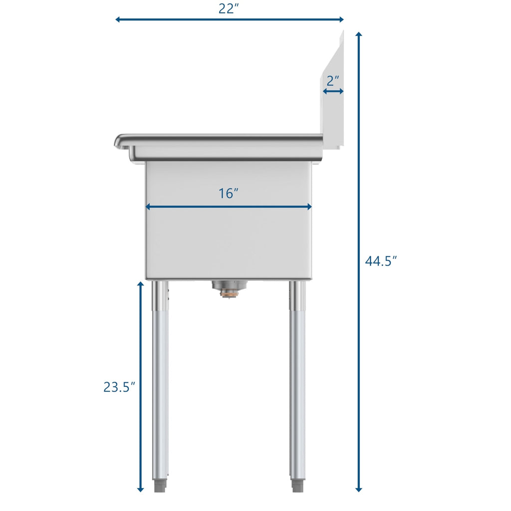 60 in. Three Compartment Stainless Steel Commercial Sink With Drainboards, Bowl Size 12"x 16"x 10"