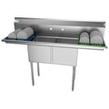 60 in. Two Compartment Stainless Steel Commercial Sink with 2 Drainboards, Bowl Size 15"x 15"x 12"