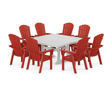 Nautical Curveback Adirondack 9-Piece Square Dining Set with Trestle Legs