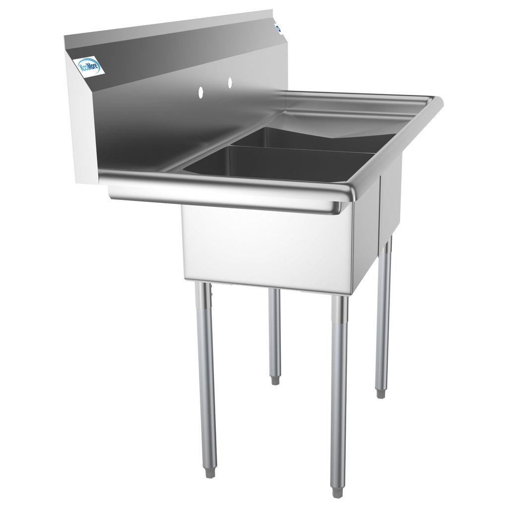 48 in. Two Compartment Stainless Steel Commercial Sink with 2 Drainboards, Bowl Size 12"x 16"x 10"