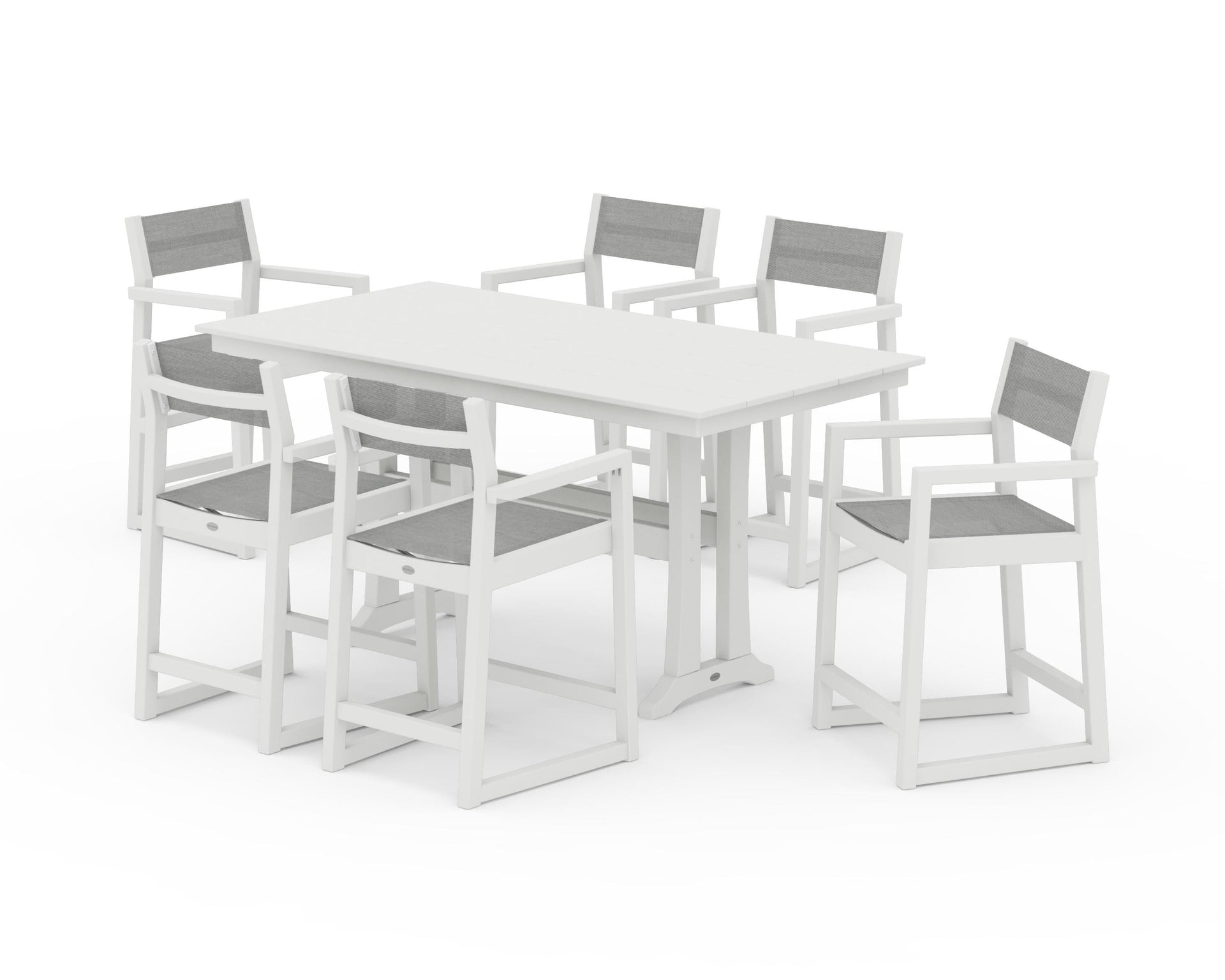 EDGE Sling Arm Chair 7-Piece Farmhouse Counter Set with Trestle Legs