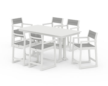EDGE Sling Arm Chair 7-Piece Farmhouse Counter Set with Trestle Legs
