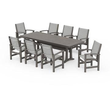 Coastal 9-Piece Farmhouse Dining Set with Trestle Legs