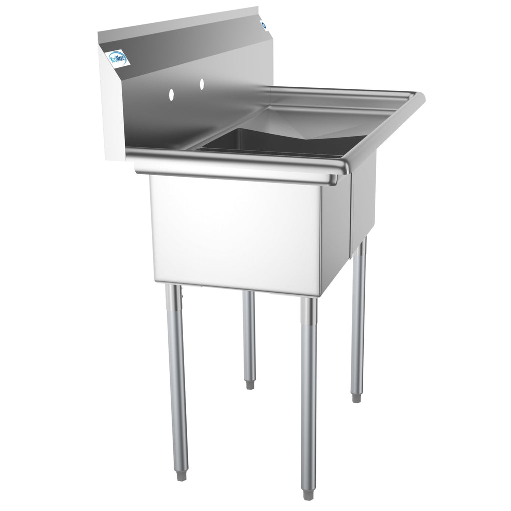 43 in. Two Compartment Stainless Steel Commercial Sink with Drainboard, Bowl Size 12"x 16"x 10"