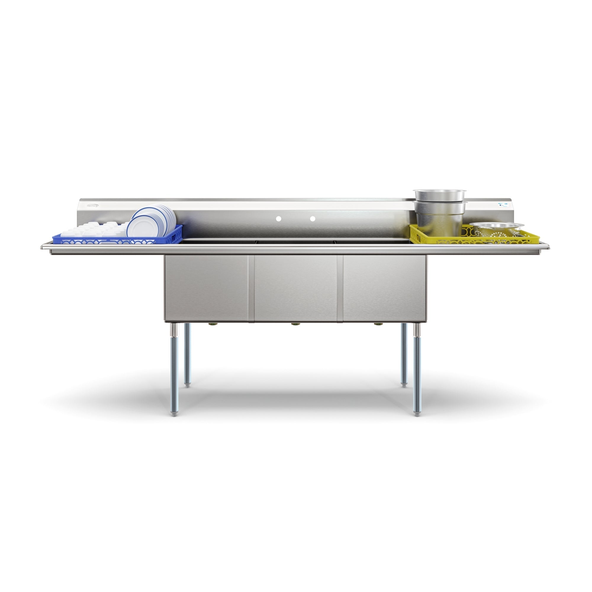 102 in. Three Compartment Commercial Sink Bowl Size 18x24x14 Stainless-Steel 18 Gauge with Two Drainboards