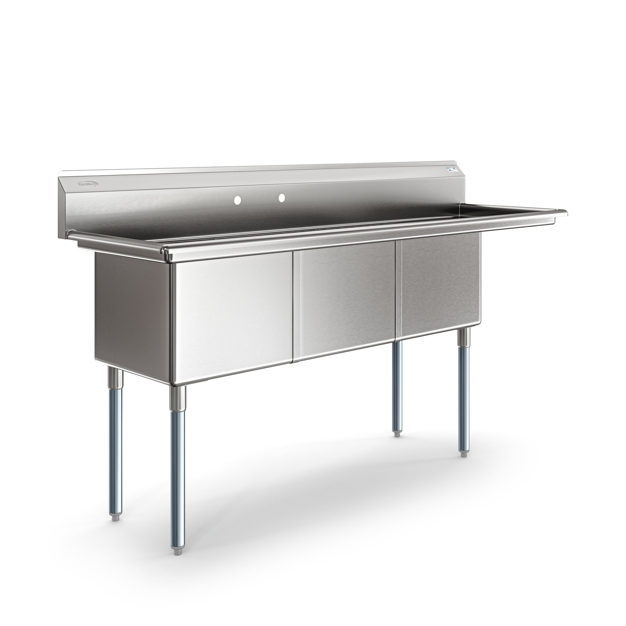 75 in. Three Compartment Commercial Sink Bowl Size 18x18x14 Stainless-Steel 18 Gauge with Right Drainboard
