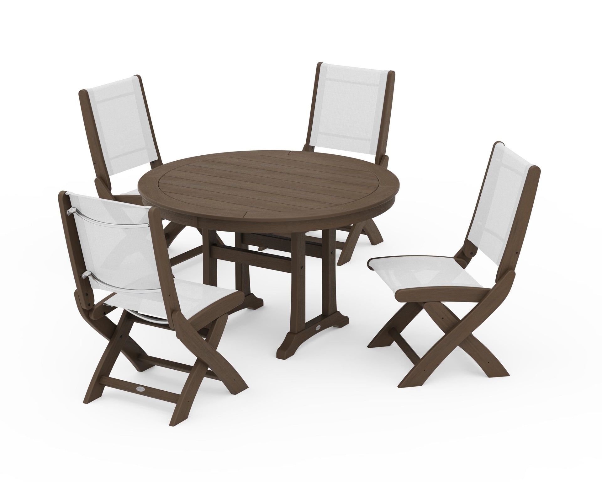 Coastal Folding Side Chair 5-Piece Round Dining Set With Trestle Legs
