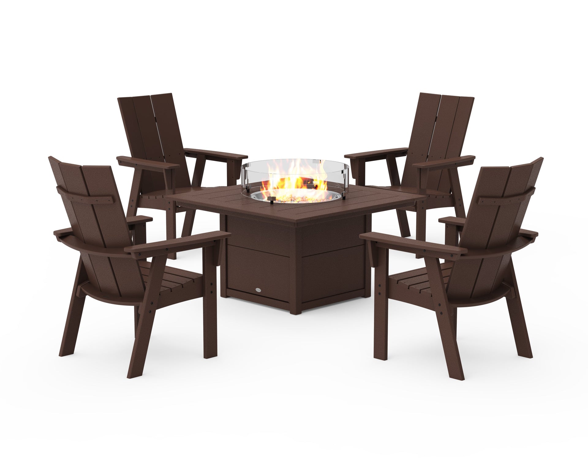 Modern 4-Piece Curveback Upright Adirondack Conversation Set with Fire Pit Table