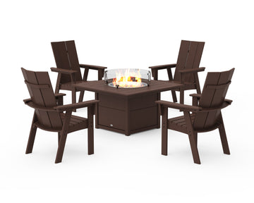 Modern 4-Piece Curveback Upright Adirondack Conversation Set with Fire Pit Table