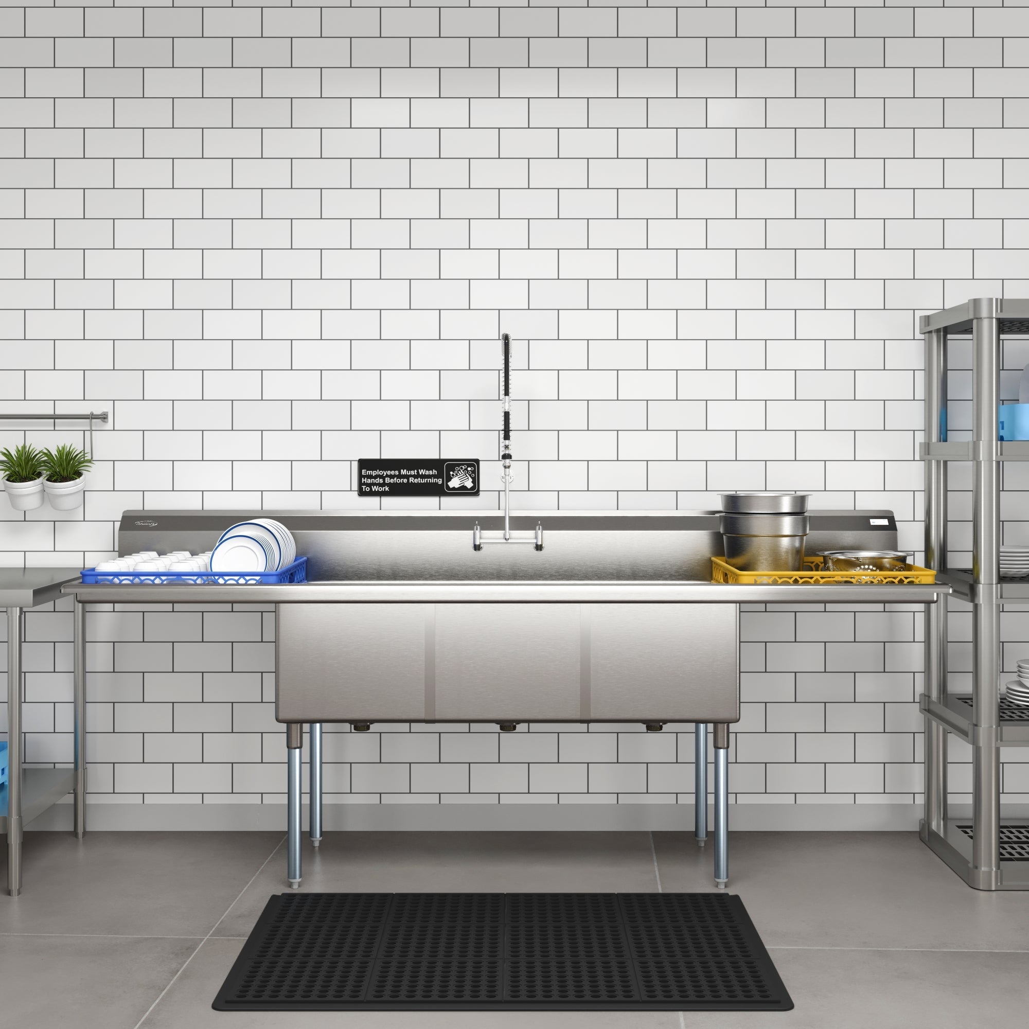 102 in. Three Compartment Commercial Sink Bowl Size 18x24x14 Stainless-Steel 18 Gauge with Two Drainboards