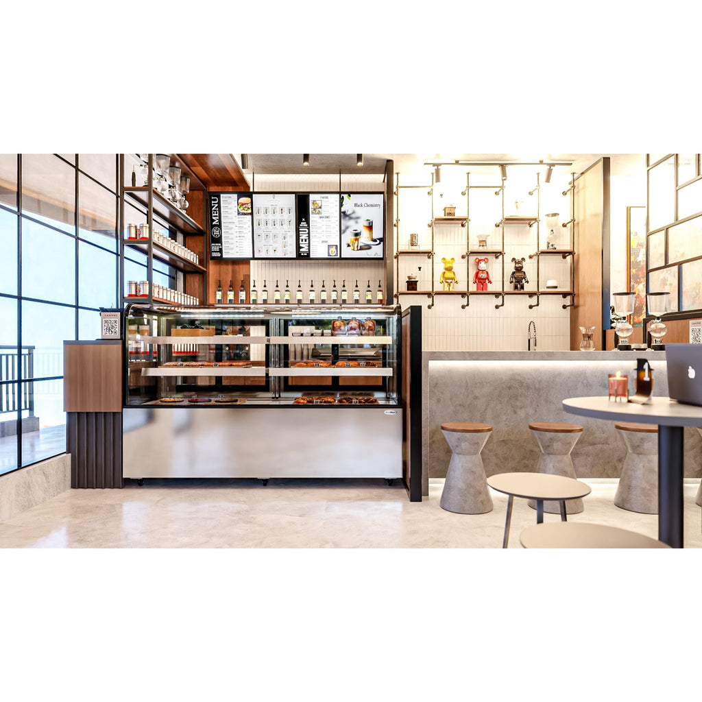 71 in. Dry Bakery Display Case with Front Curved Glass Protection, 20 cu ft.