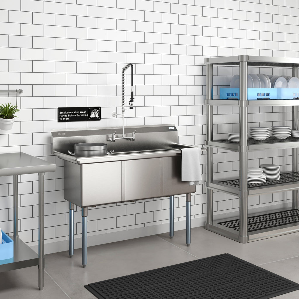 51 in. Three Compartment Commercial Sink, Bowl Size 15x15x14, 18 Gauge Stainless-Steel