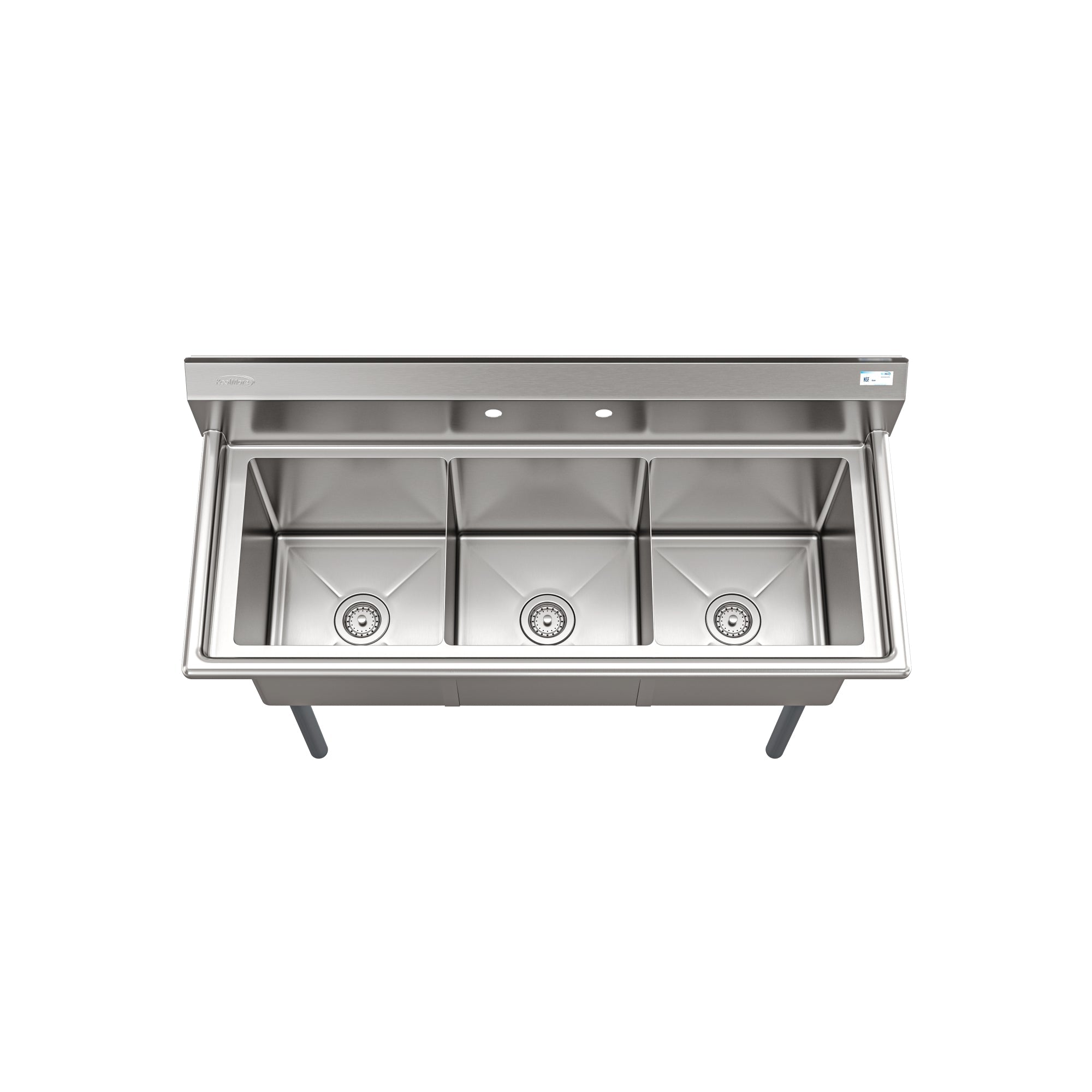 51 in. Three Compartment Commercial Sink, Bowl Size 15x15x14, 18 Gauge Stainless-Steel