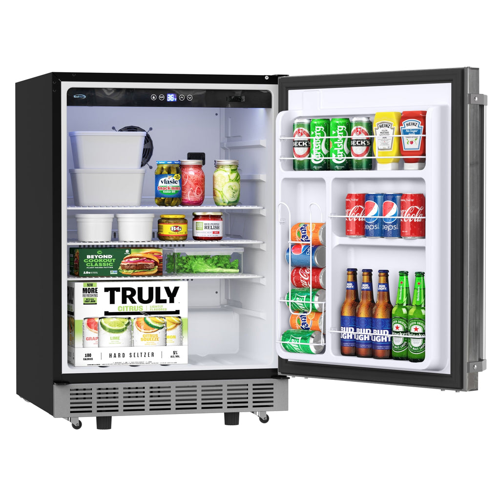 24 in. Outdoor Kitchen Stainless Steel Refrigerator 5.5 cu. ft. Capacity with Automatic defrost, Blue LED Lighting and IPX4 Rating, CSA Listed