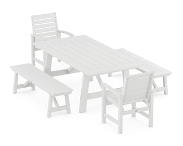Signature 5-Piece Rustic Farmhouse Dining Set With Benches