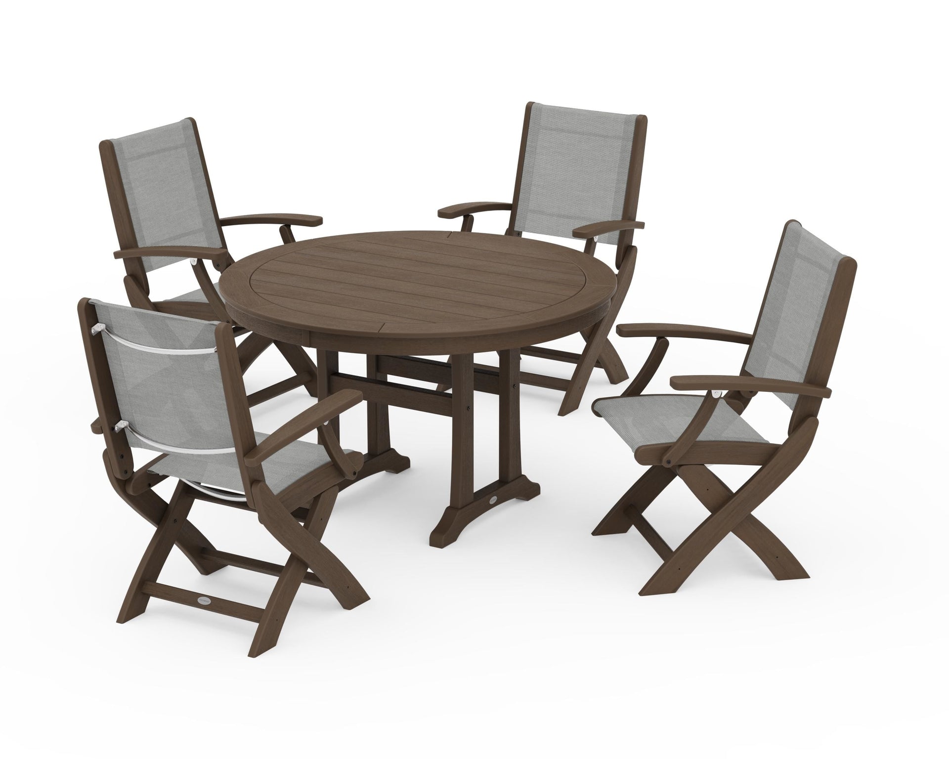 Coastal Folding Chair 5-Piece Round Dining Set with Trestle Legs