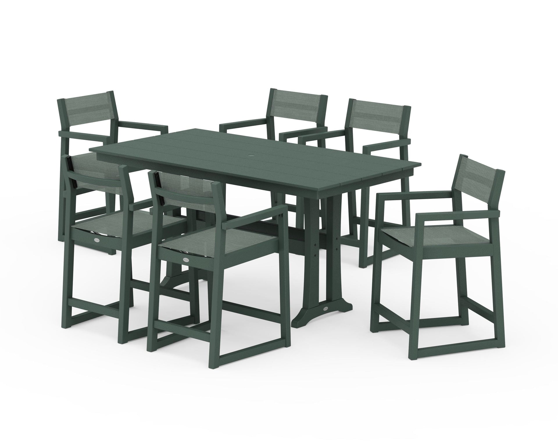 EDGE Sling Arm Chair 7-Piece Farmhouse Counter Set with Trestle Legs