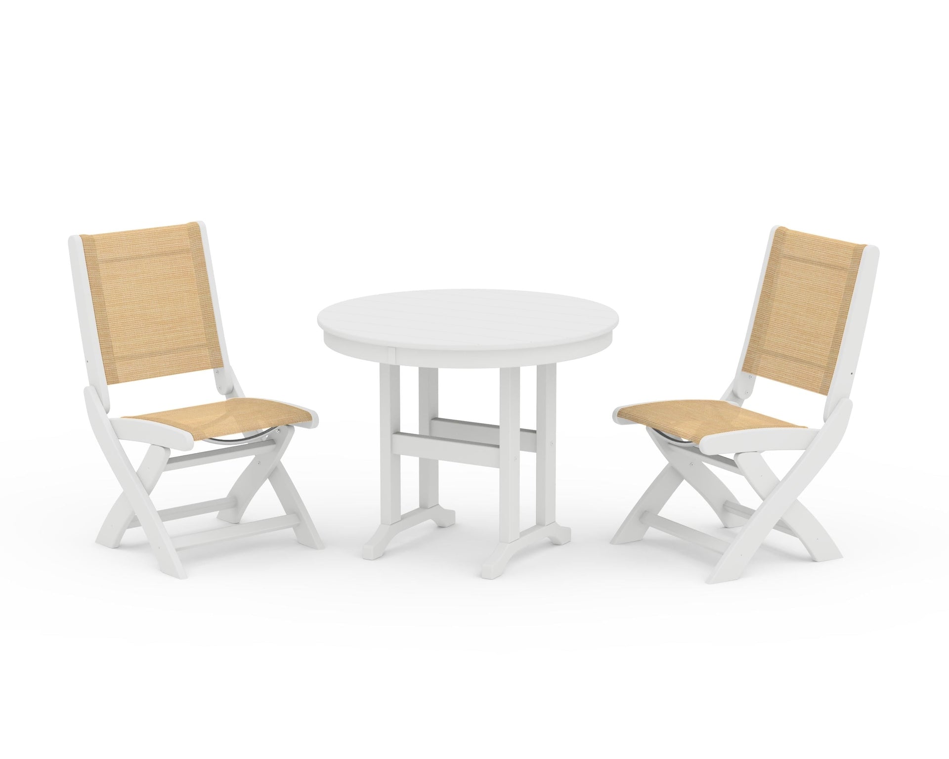 Coastal Folding Side Chair 3-Piece Round Dining Set