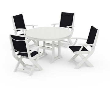 Coastal Folding Chair 5-Piece Round Dining Set