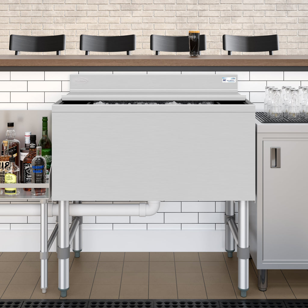 30 in. Commercial Underbar Ice Bin with Siding Lid in Stainless Steel