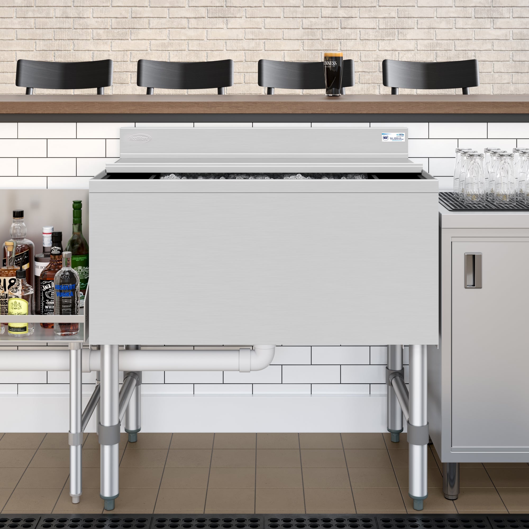 30 in. Commercial Underbar Ice Bin with Siding Lid in Stainless Steel